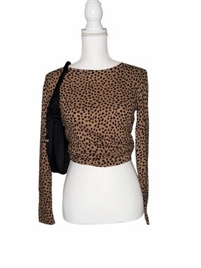 J. Crew Teddie Long Sleeve Tan Black Leopard Polka Dot Cotton Top Shirt XS